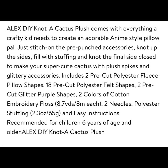 *FREE! with $9 purchase”/3 available  ALEX DIY Knot-A Cactus Plush Pillow - Picture 7 of 8